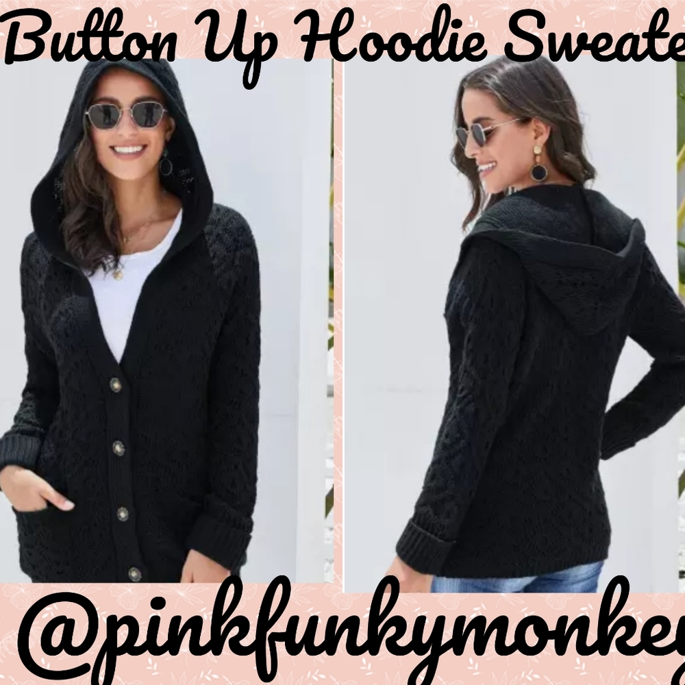 1 Left New Boutique Black Knit Hooded Cardigan